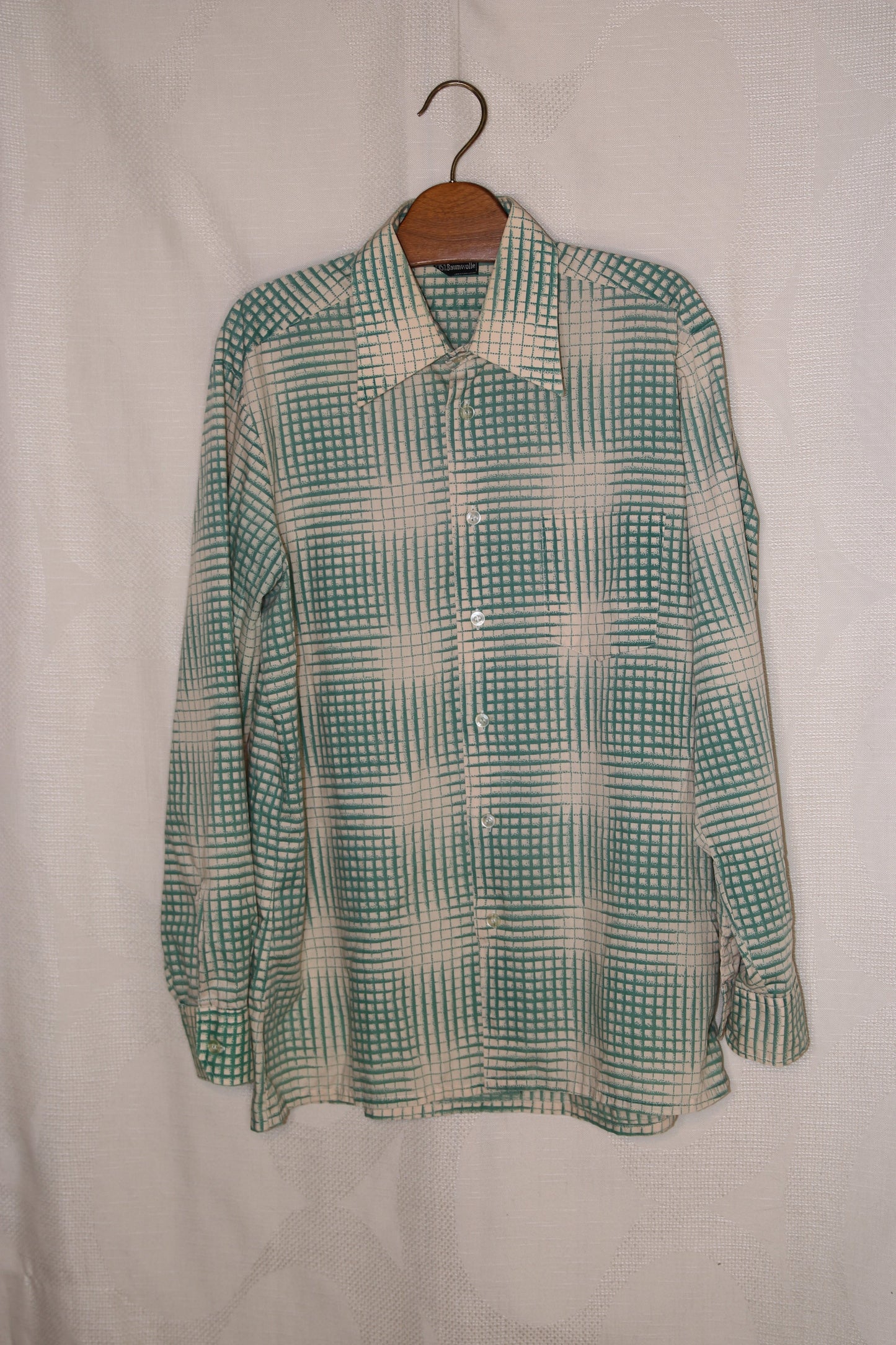 70s Green grid pattern dagger collar shirt