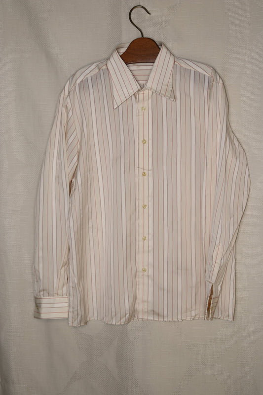 70s White striped dagger collar shirt