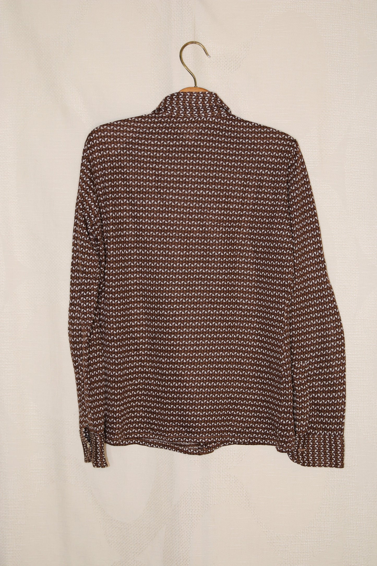 70s Brown patterned stretchy dagger collar shirt