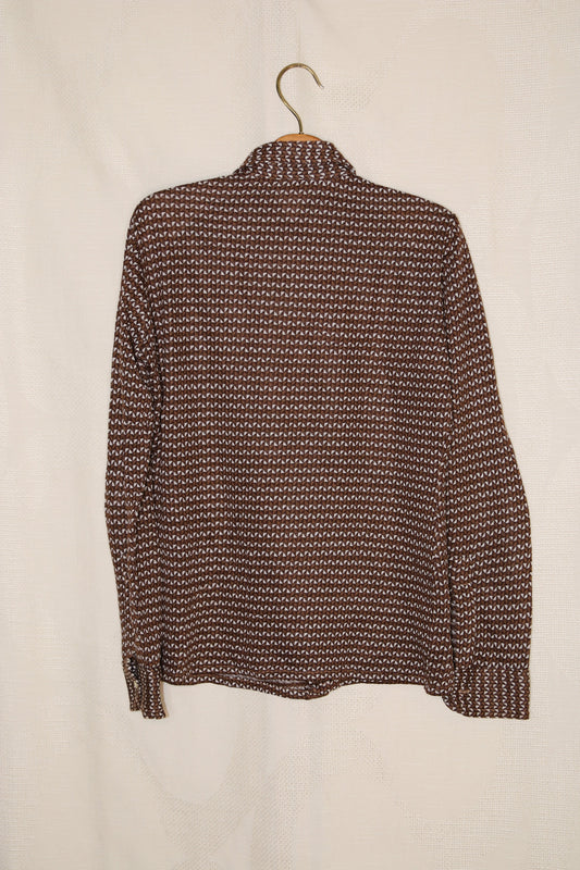 70s Brown patterned stretchy dagger collar shirt
