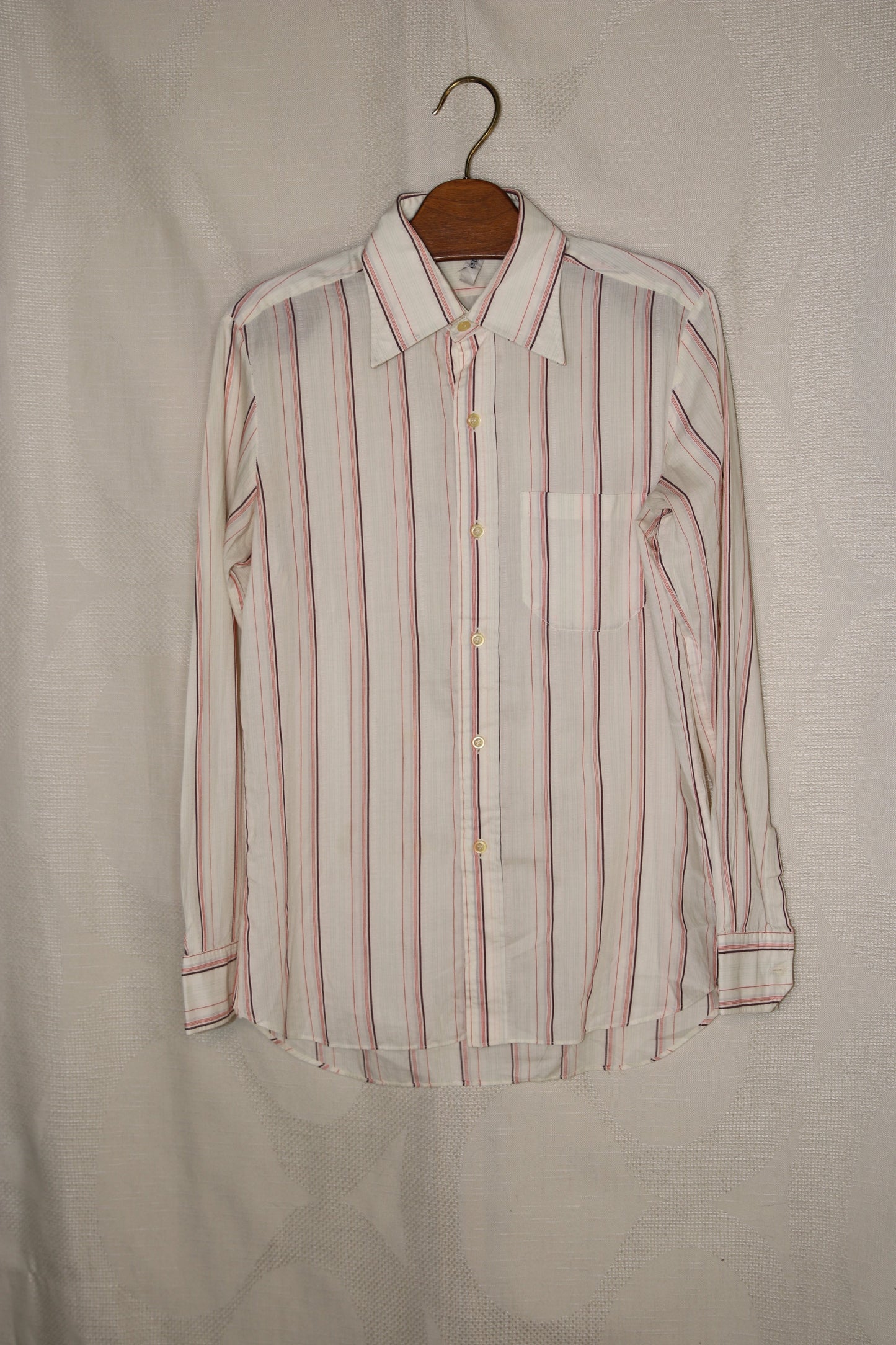 70s White striped dagger collar shirt