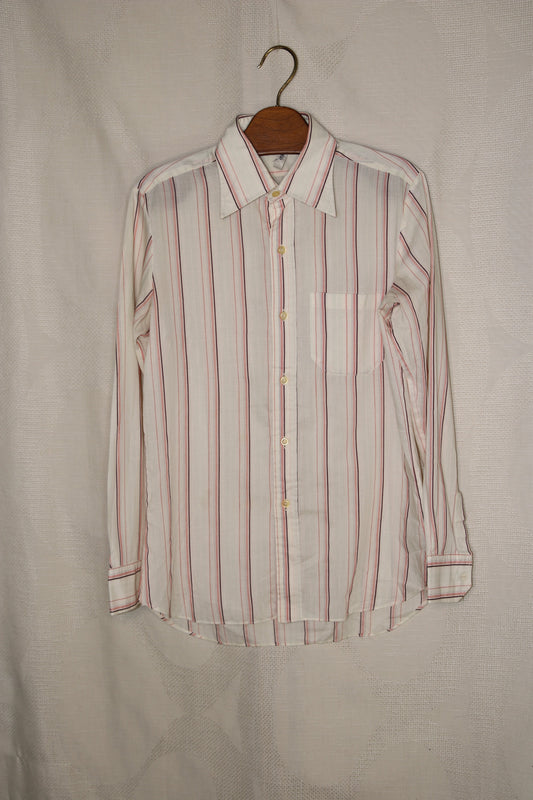 70s White striped dagger collar shirt