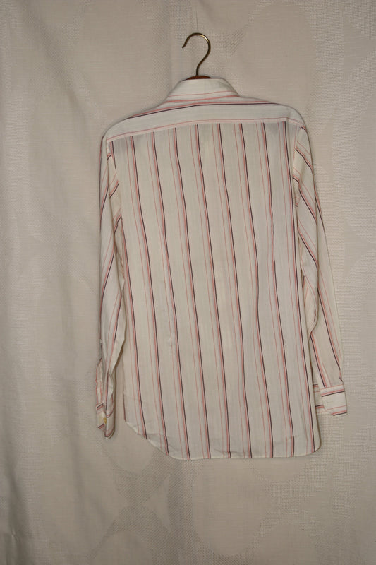 70s White striped dagger collar shirt