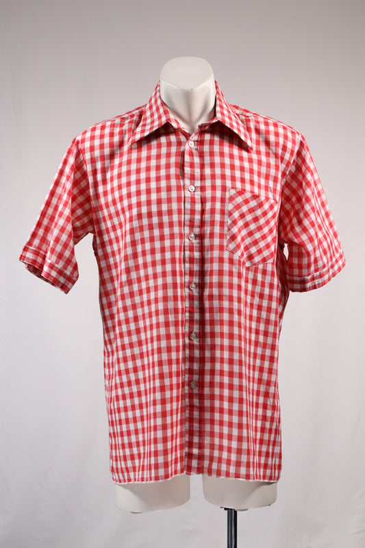 70s red checkered dagger collar shirt