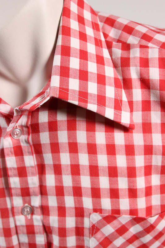 70s red checkered dagger collar shirt