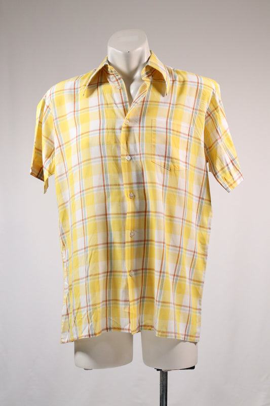 70s yellow checkered dagger collar shirt