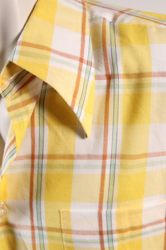 70s yellow checkered dagger collar shirt
