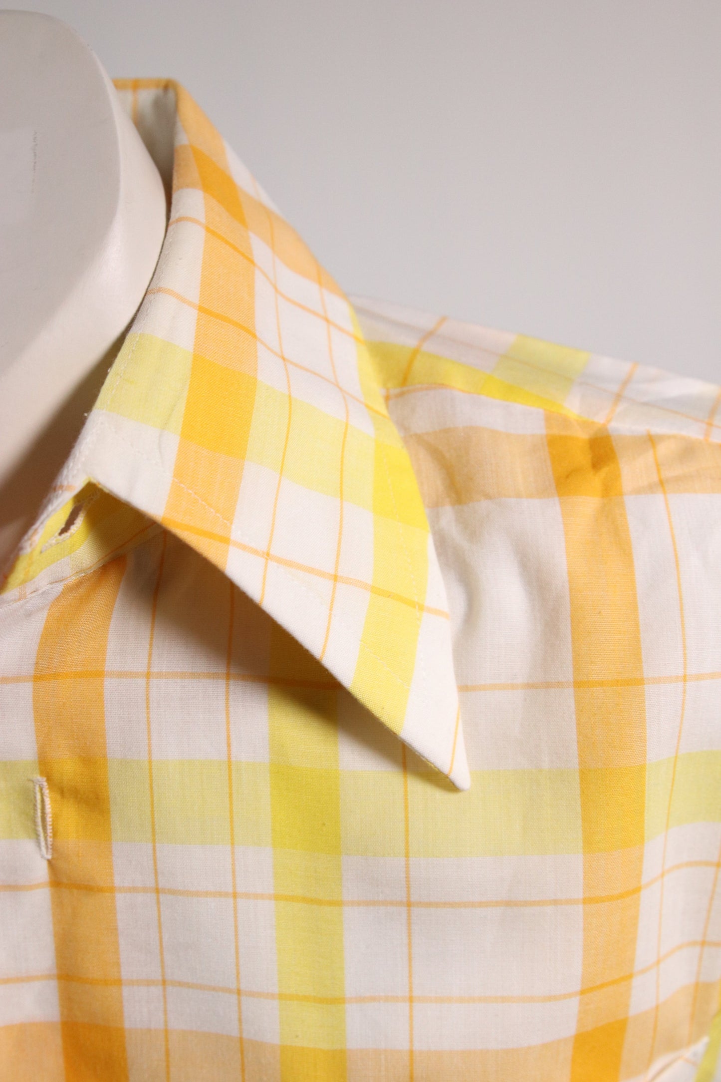 70s yellow grid patterned dagger collar shirt