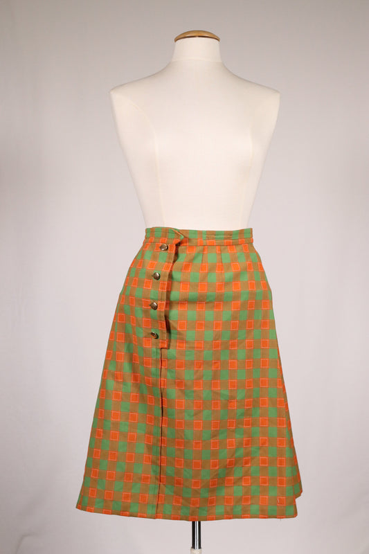 70s plaid green and orange skirt