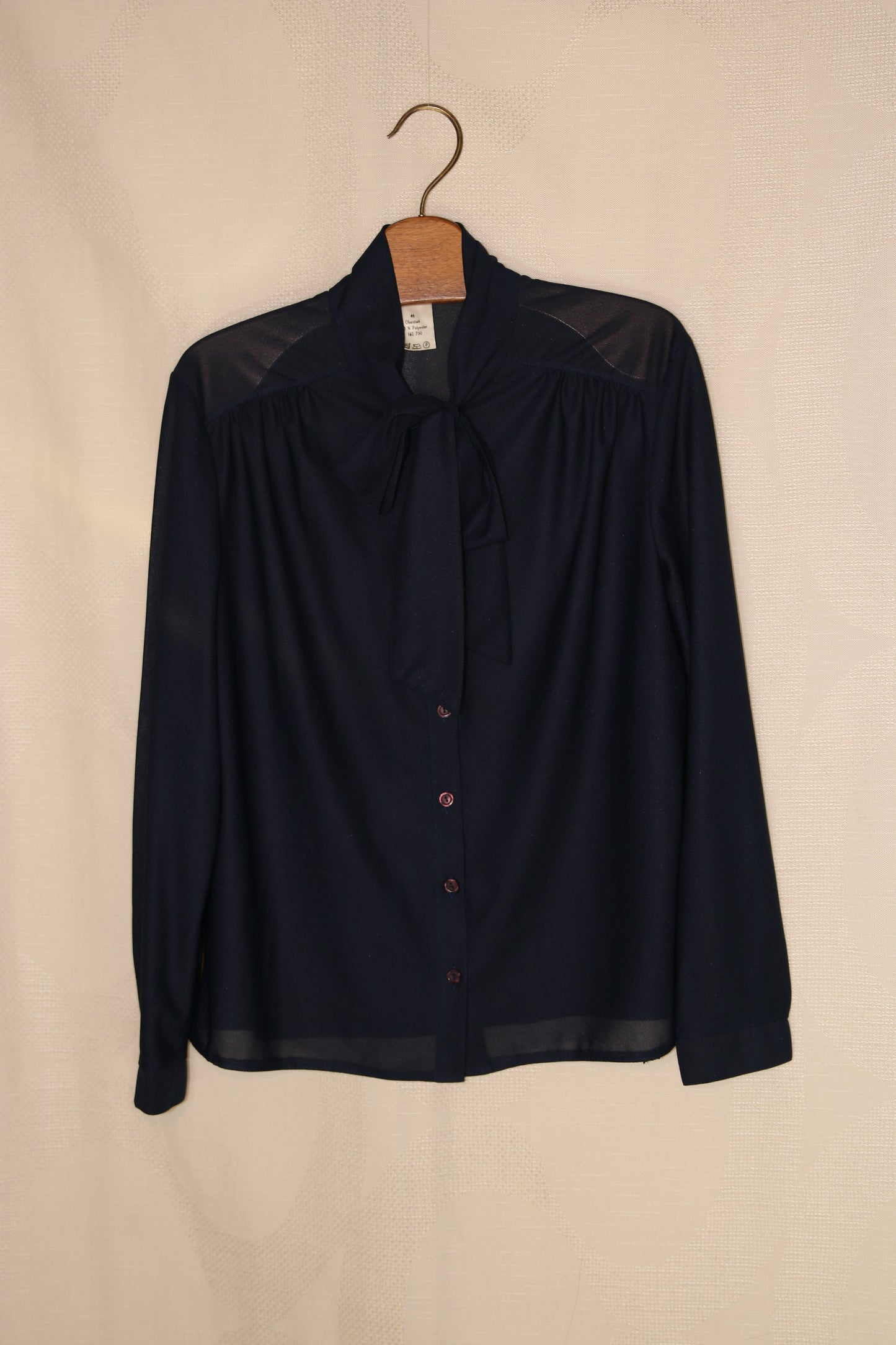 70s Navy blue blouse with pussy bow