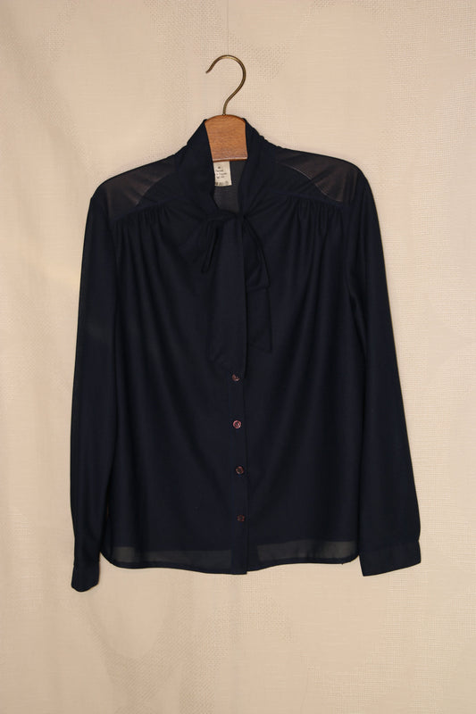 70s Navy blue blouse with pussy bow