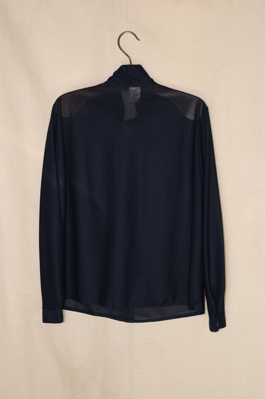 70s Navy blue blouse with pussy bow