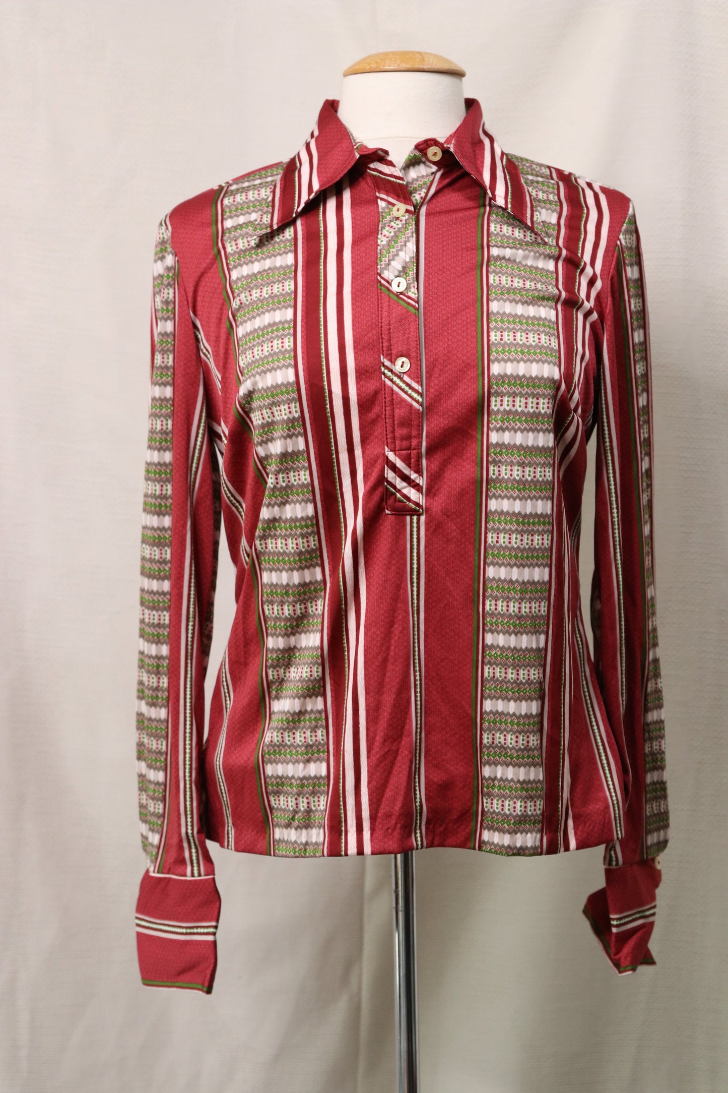 70s red patterned blouse