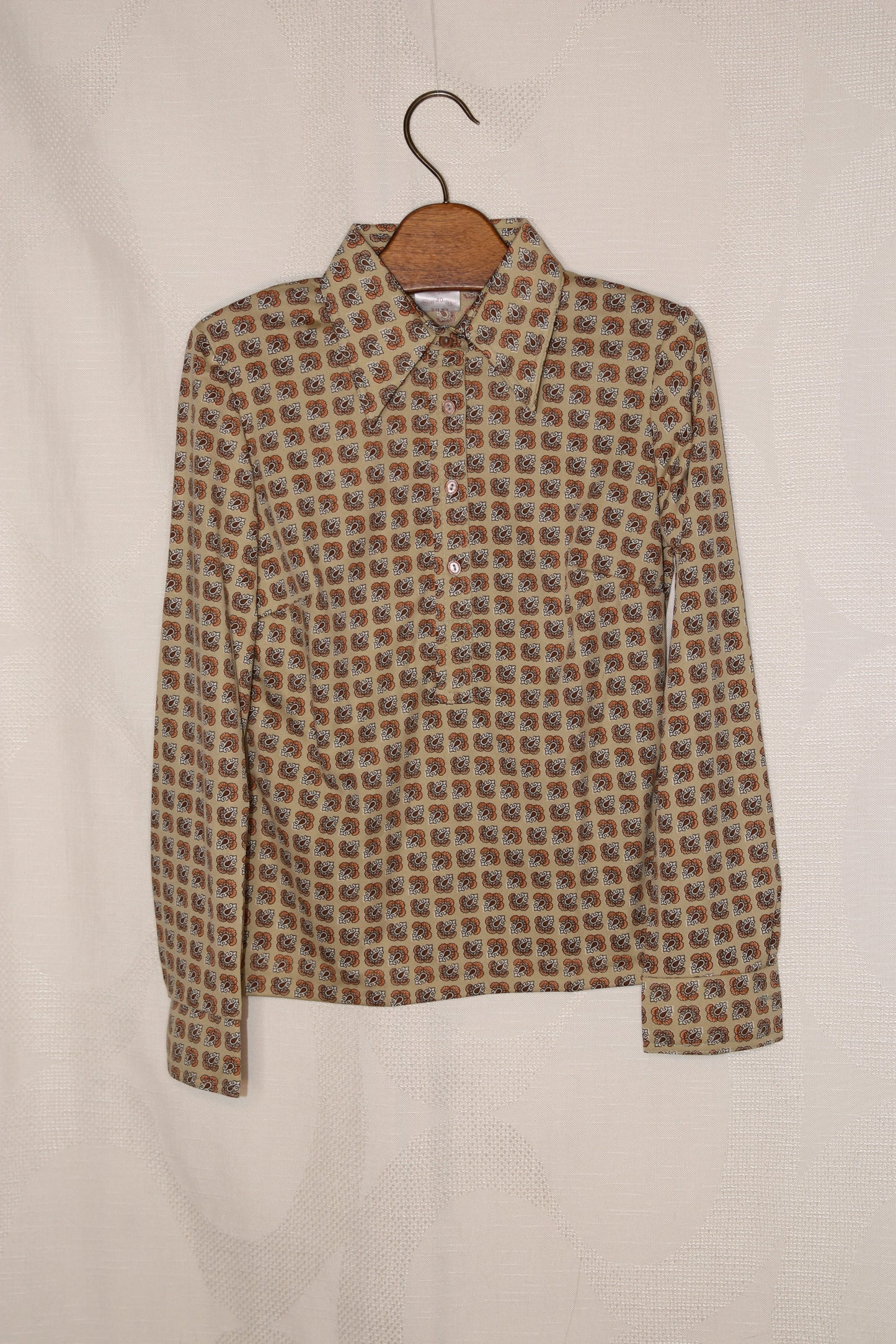 70s Taupe funky patterned blouse