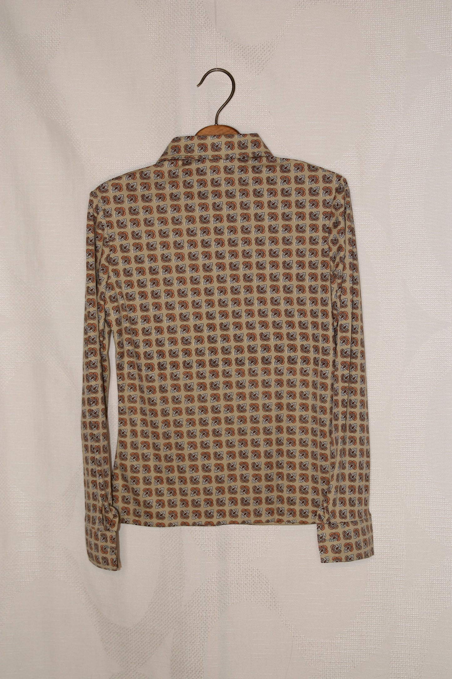 70s Taupe funky patterned blouse