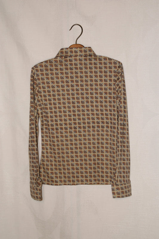70s Taupe funky patterned blouse