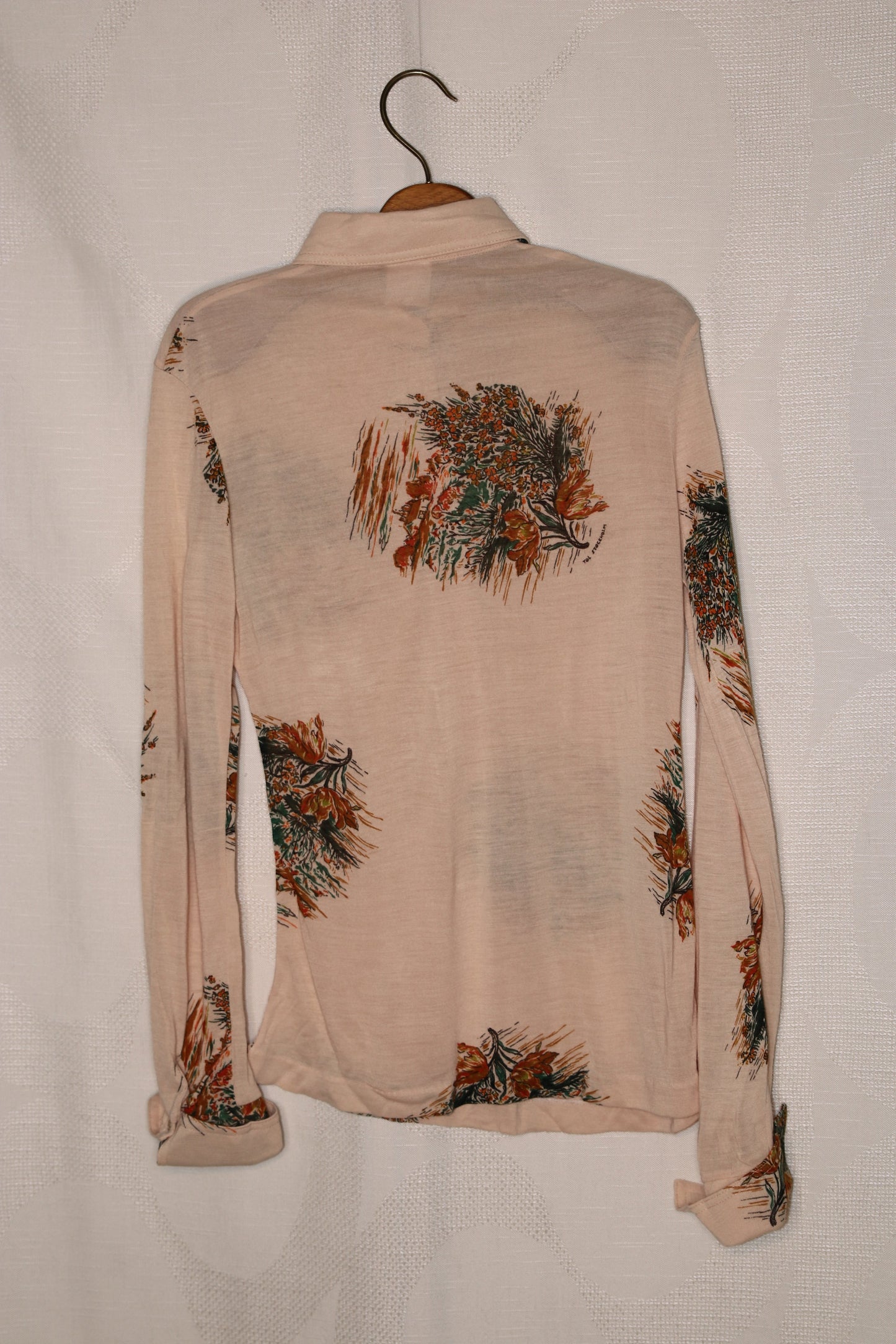 70s Beige blouse with floral print