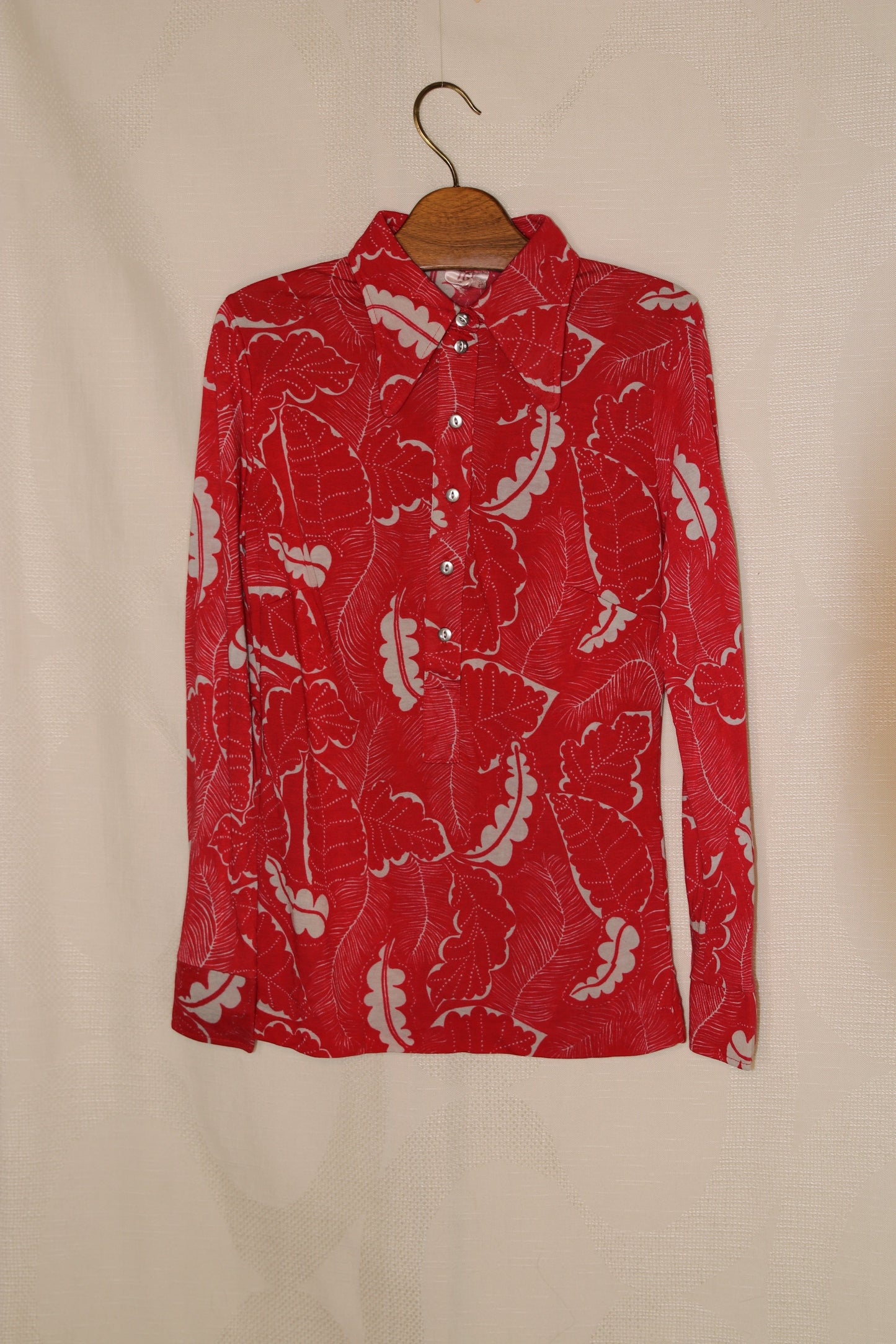 70s red blouse with  white floral pattern