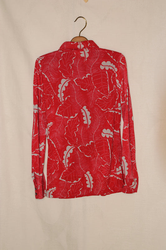 70s red blouse with  white floral pattern