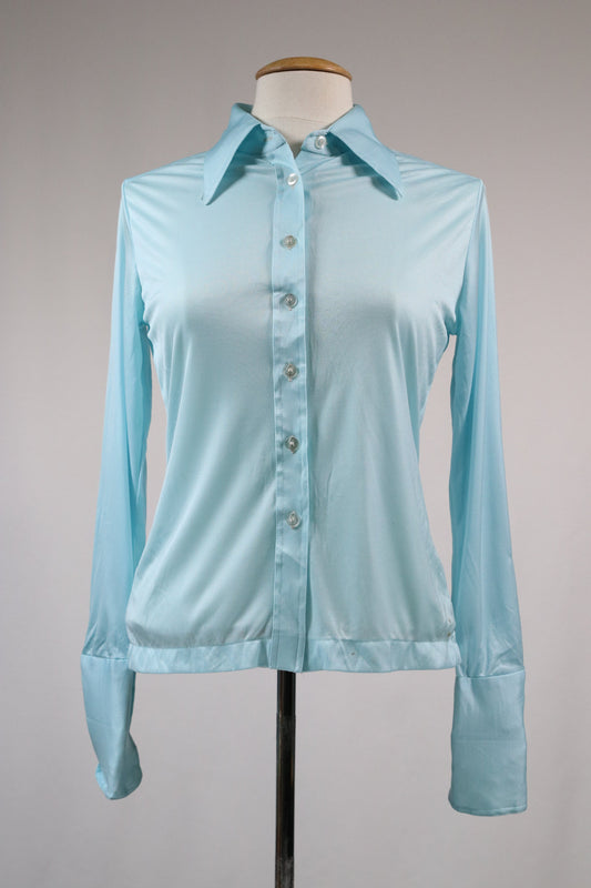 70s light blue dagger collar blouse