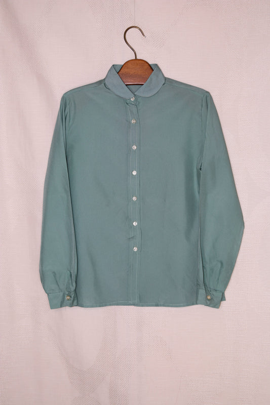 70s Grey-green silk blouse with club collar