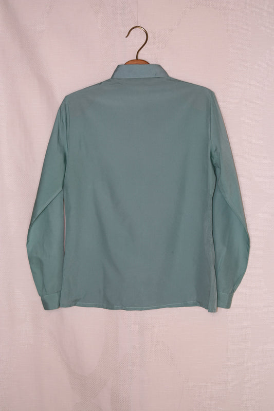 70s Grey-green silk blouse with club collar