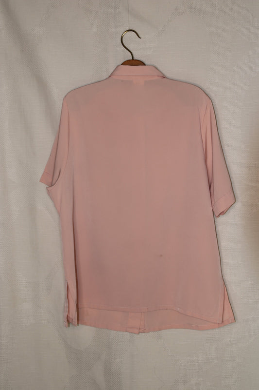 80s Blouse pastel pink blouse with pleated collar