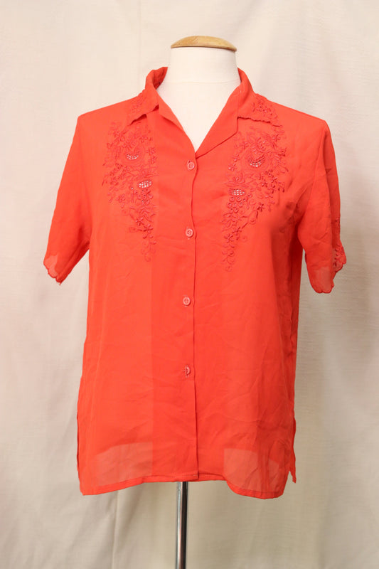70s orange blouse with embroidered collar