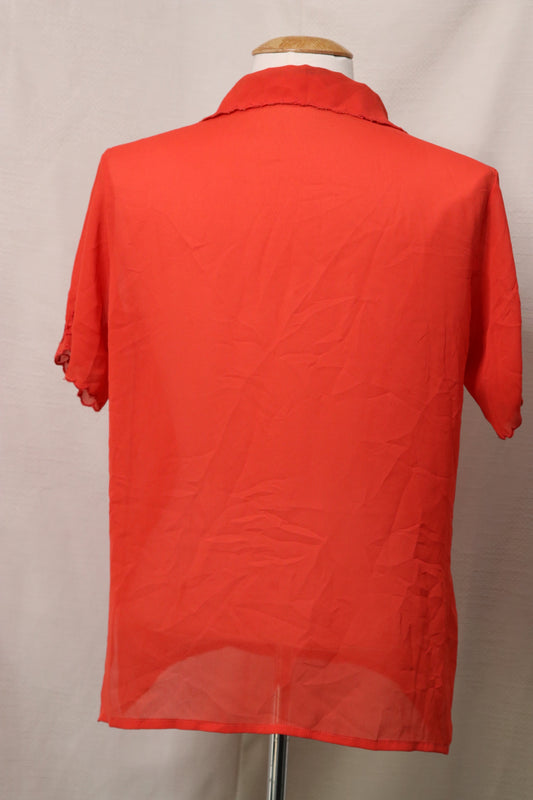 70s orange blouse with embroidered collar