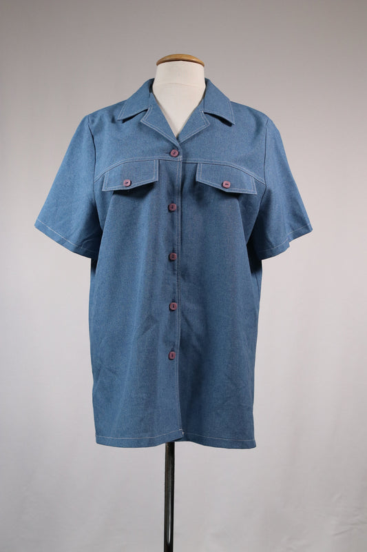 70s short sleeved denim blouse