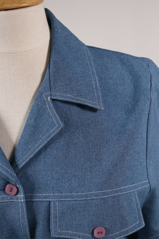 70s short sleeved denim blouse