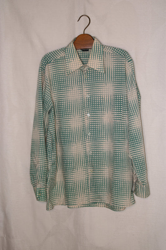70s Green grid pattern dagger collar shirt