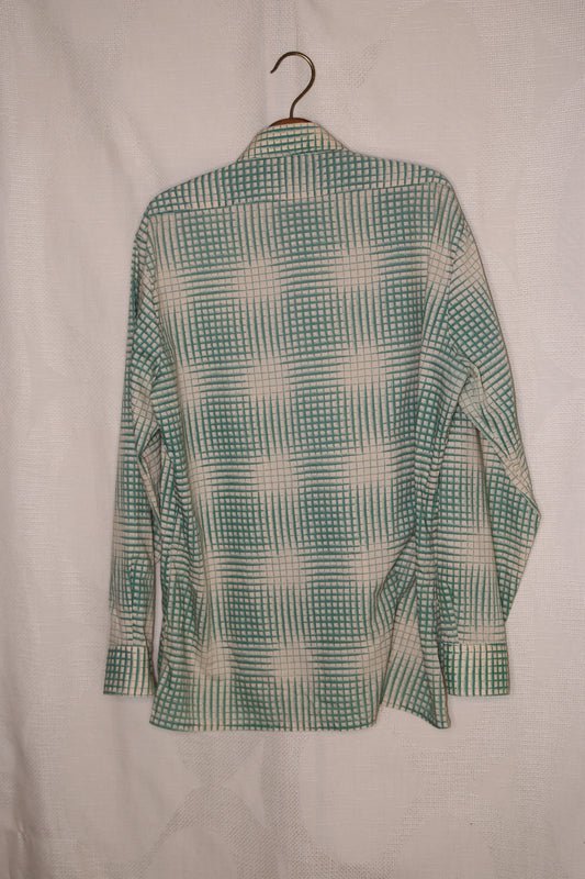 70s Green grid pattern dagger collar shirt
