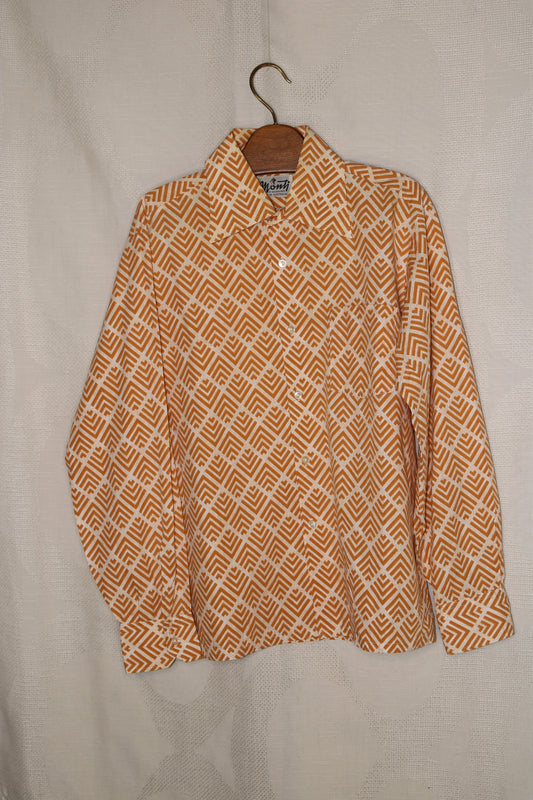 70s Orange patterned dagger collar shirt