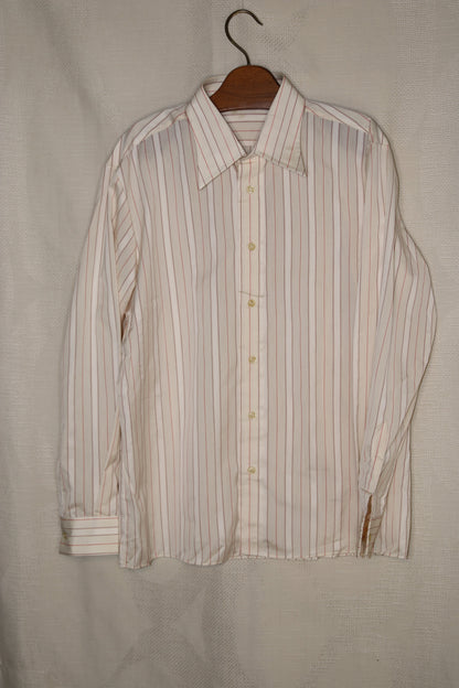 70s White striped dagger collar shirt