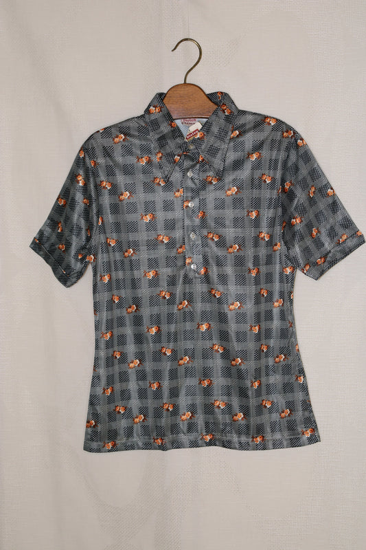 70s Black - orange floral patterned Shirt