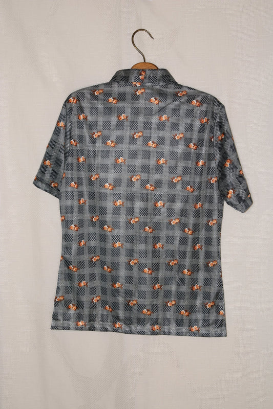 70s Black - orange floral patterned Shirt