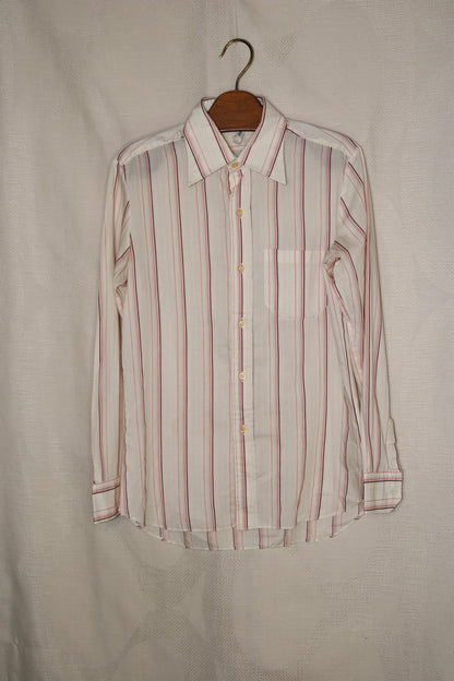 70s White striped dagger collar shirt
