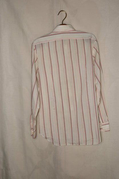 70s White striped dagger collar shirt