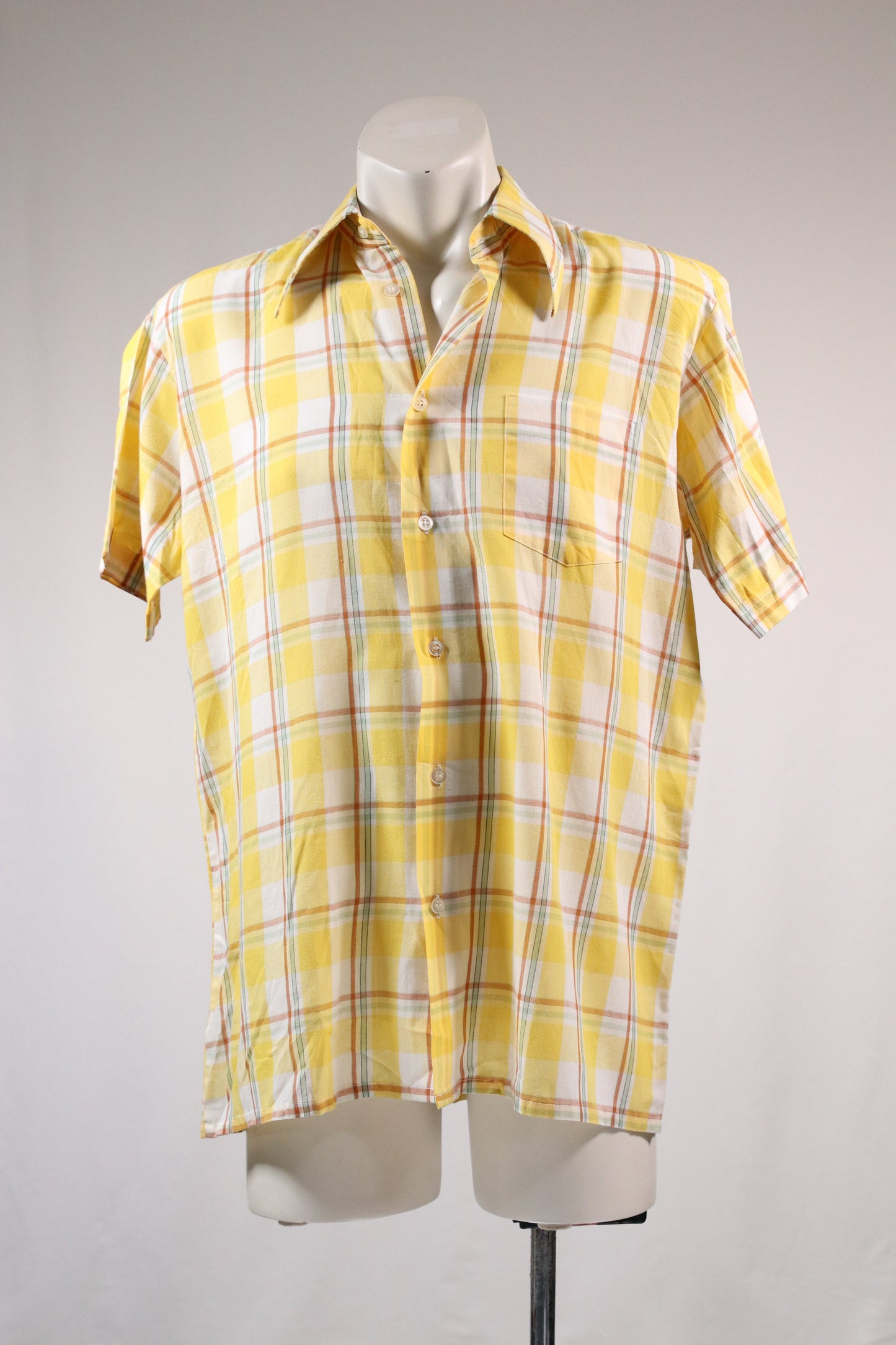 70s yellow checkered dagger collar shirt