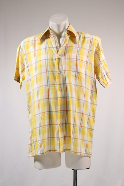 70s yellow checkered dagger collar shirt
