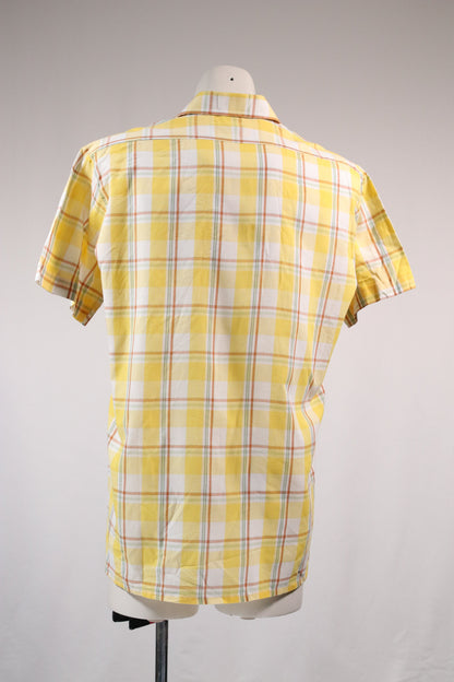 70s yellow checkered dagger collar shirt