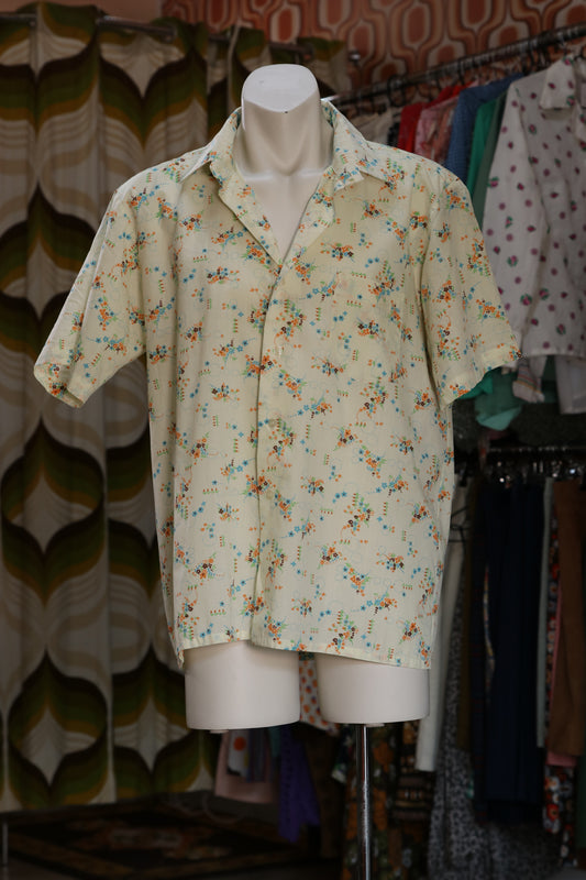 70s Flower print cream shirt
