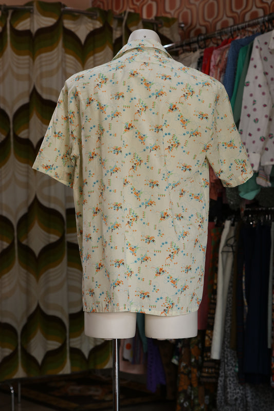 70s Flower print cream shirt