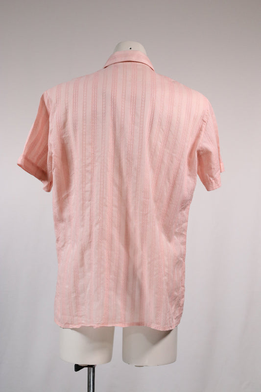 70s pink embroidered see-through shirt
