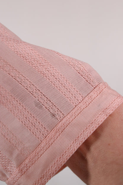 70s pink embroidered see-through shirt
