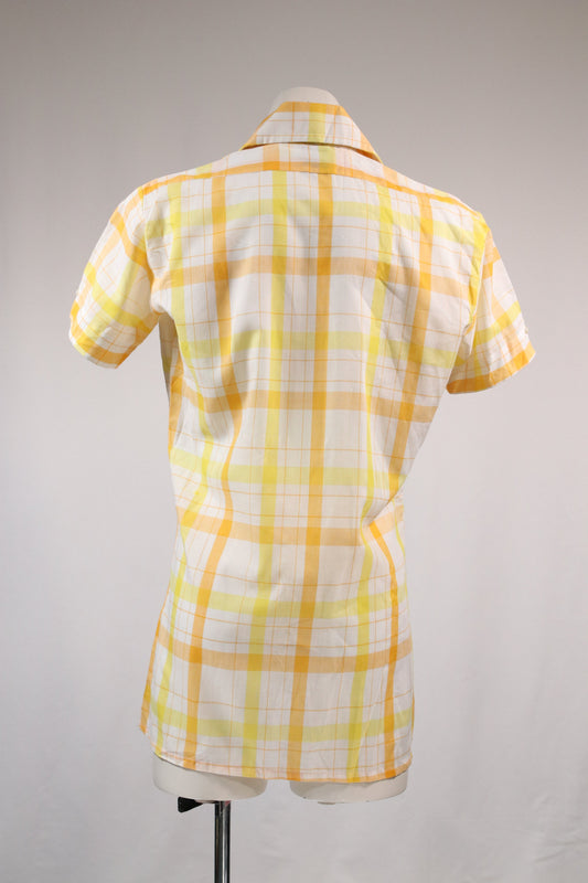 70s yellow grid patterned dagger collar shirt