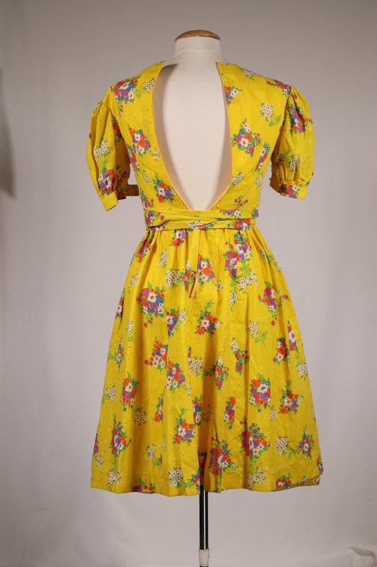 70s yellow floral dress