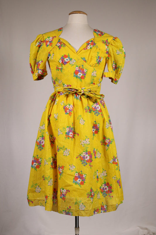 70s yellow floral dress