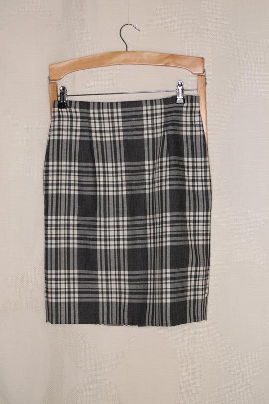 00s Grey plaid skirt with wool look